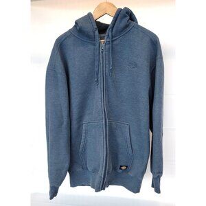 Dickies Zip Up Hoodie Fleece Lined Dark Denim with gray lining Size XL